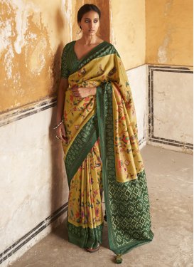 Bottle Green and Gold Digital Print Work Trendy Classic Saree