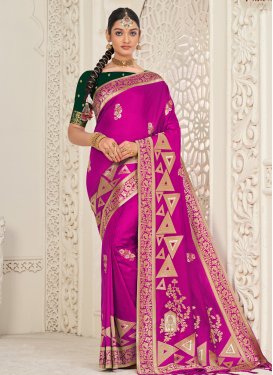 Bottle Green and Magenta Traditional Designer Saree For Ceremonial