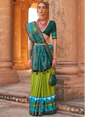 Bottle Green and Mint Green Print Work Designer Contemporary Style Saree