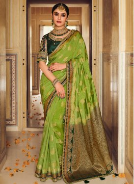 Bottle Green and Mint Green Trendy Classic Saree