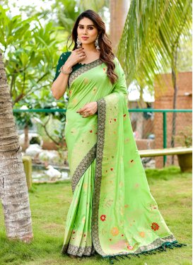 Bottle Green and Mint Green Woven Work Designer Contemporary Style Saree