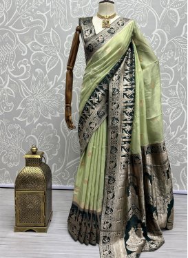 Bottle Green and Mint Green Woven Work Traditional Designer Saree