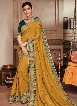 Bottle Green and Mustard Designer Contemporary Style Saree