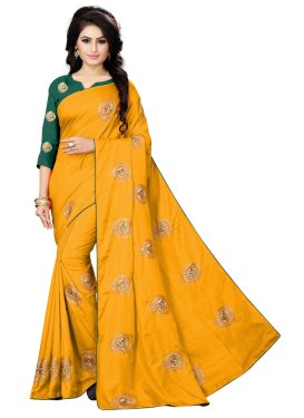 Bottle Green and Mustard Embroidered Work Designer Traditional Saree