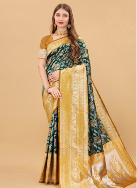 Bottle Green and Mustard Traditional Designer Saree