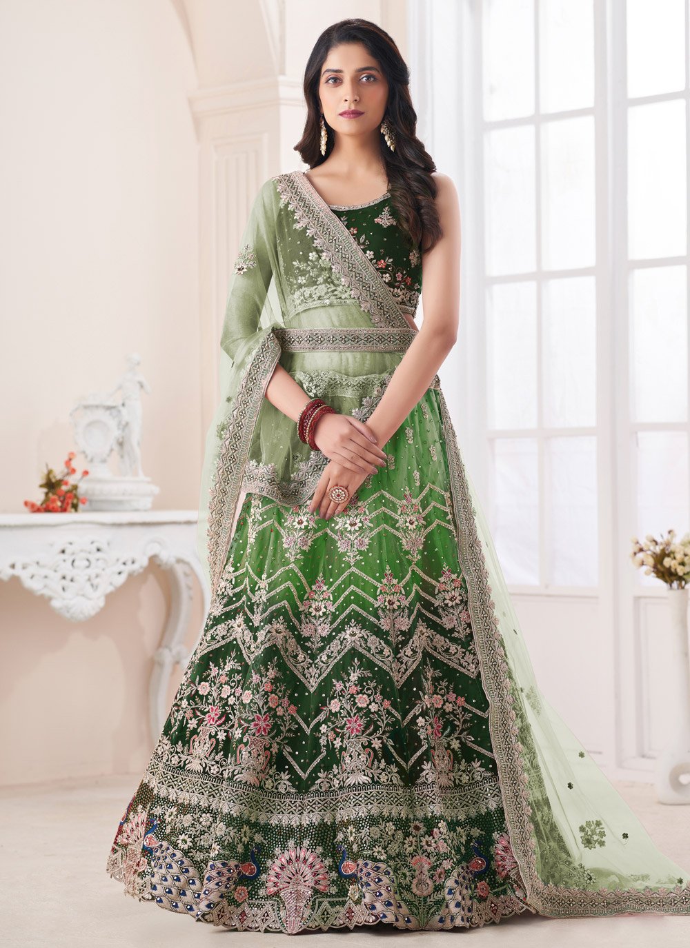 Panihari Bridal Semi Stitched Banarasi Silk Wedding Dark Green Lehenga Choli  at Rs 999 | Banarasi Lehenga in Thane | ID: 2852332560448