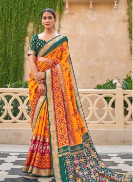 Bottle Green and Orange Stone Work Contemporary Style Saree