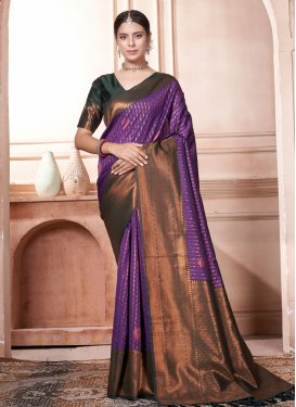 Bottle Green and Purple Designer Contemporary Style Saree For Ceremonial