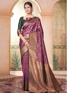 Bottle Green and Purple Kanjivaram Silk Designer Contemporary Style Saree