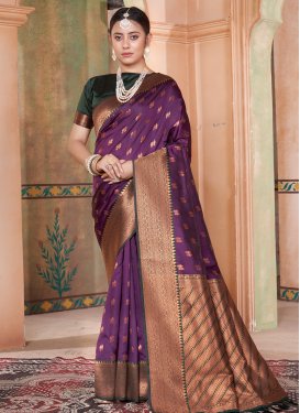 Bottle Green and Purple Woven Work Traditional Designer Saree