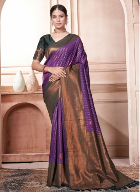 Bottle Green and Purple Woven Work Traditional Designer Saree