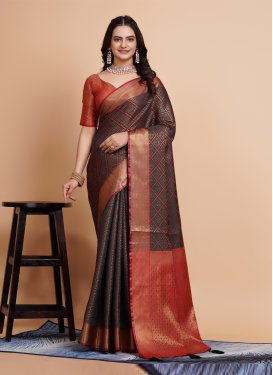 Bottle Green and Red Art Silk Designer Traditional Saree