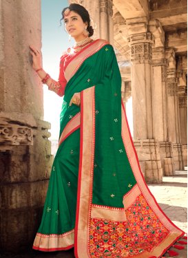 Bottle Green and Red Designer Contemporary Saree