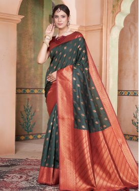 Bottle Green and Red Designer Traditional Saree