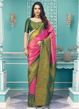 Bottle Green and Rose Pink Contemporary Style Saree