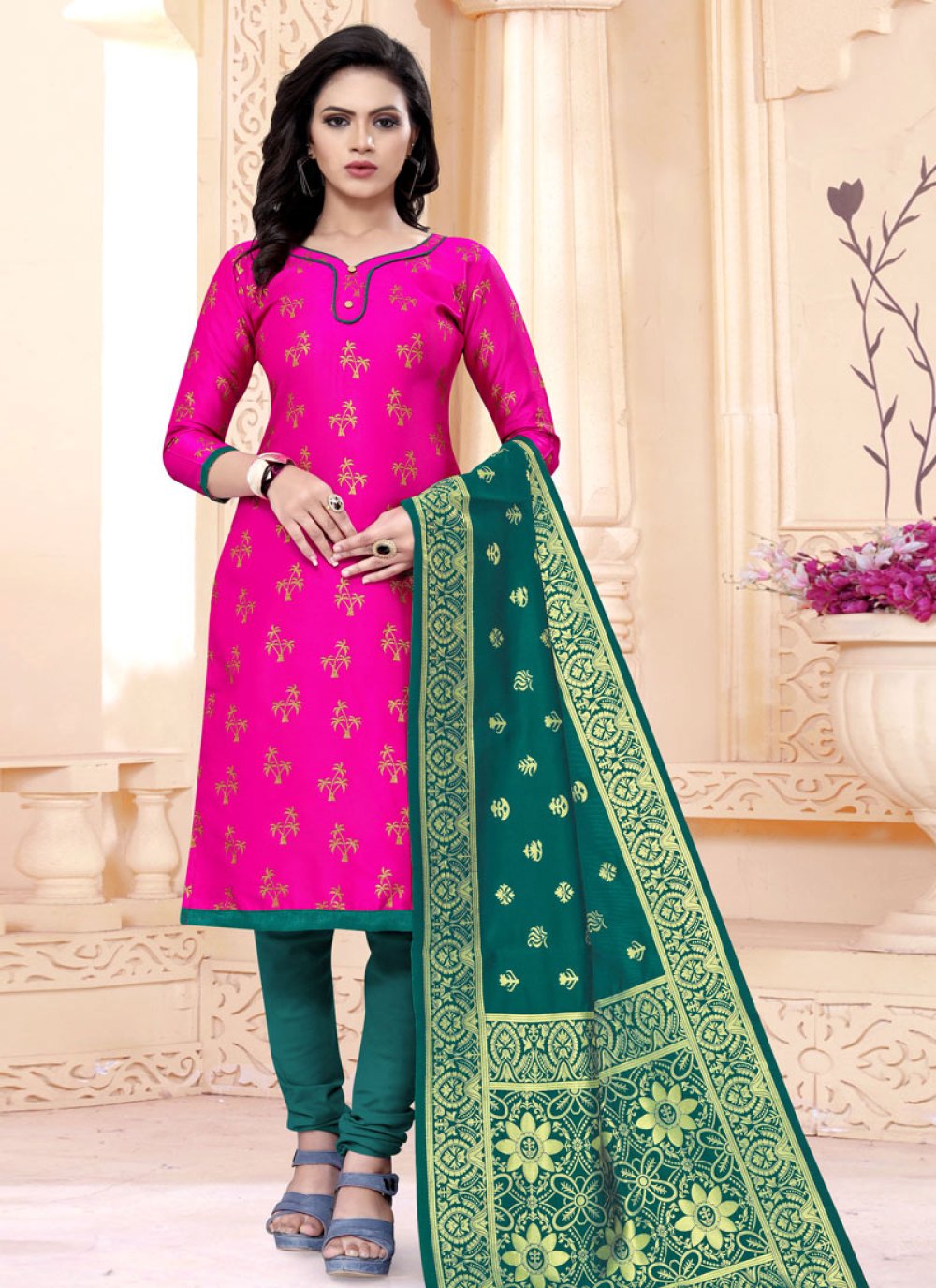 Embroidered Work Function Wear Dark Green Color Net Fabric Sober Salwar Suit