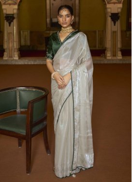 Bottle Green and Silver Color Contemporary Style Saree For Ceremonial