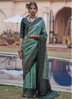 Bottle Green and Turquoise Traditional Designer Saree For Party