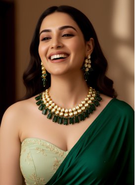 Bottle Green and White Alloy Necklace Set For Festival