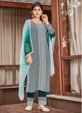Bottle Green and White Readymade Designer Suit For Ceremonial