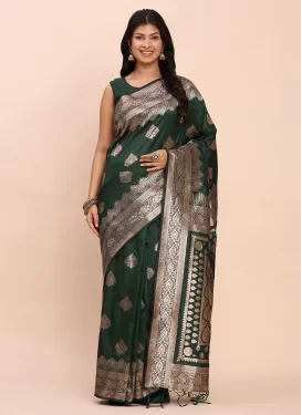 Bottle Green Art Silk Woven Work Classic Saree for Women