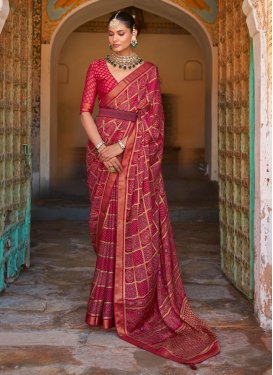 Brasso Red and Rose Pink Print Work Designer Contemporary Style Saree