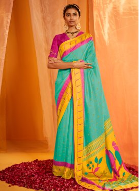 Brasso Rose Pink and Turquoise Designer Traditional Saree For Festival