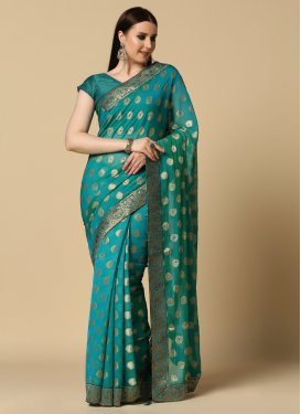 Brasso Traditional Saree with Lace Work for Festival in Teal