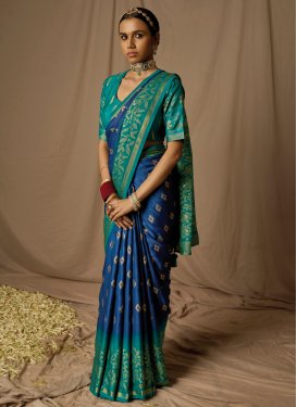 Brasso Woven Work Blue and Teal Designer Contemporary Saree