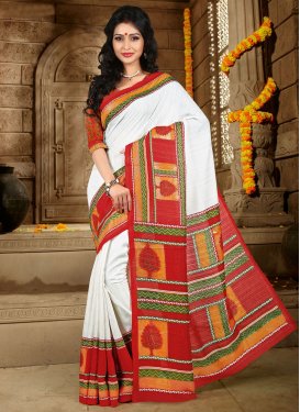 Breathtaking White And Red Color Casual Saree