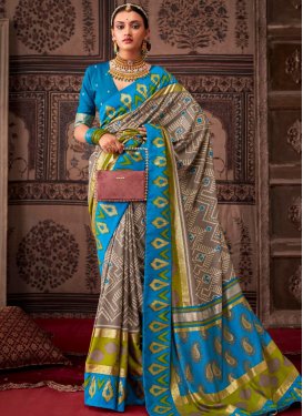 Brown and Light Blue Patola Silk Trendy Classic Saree