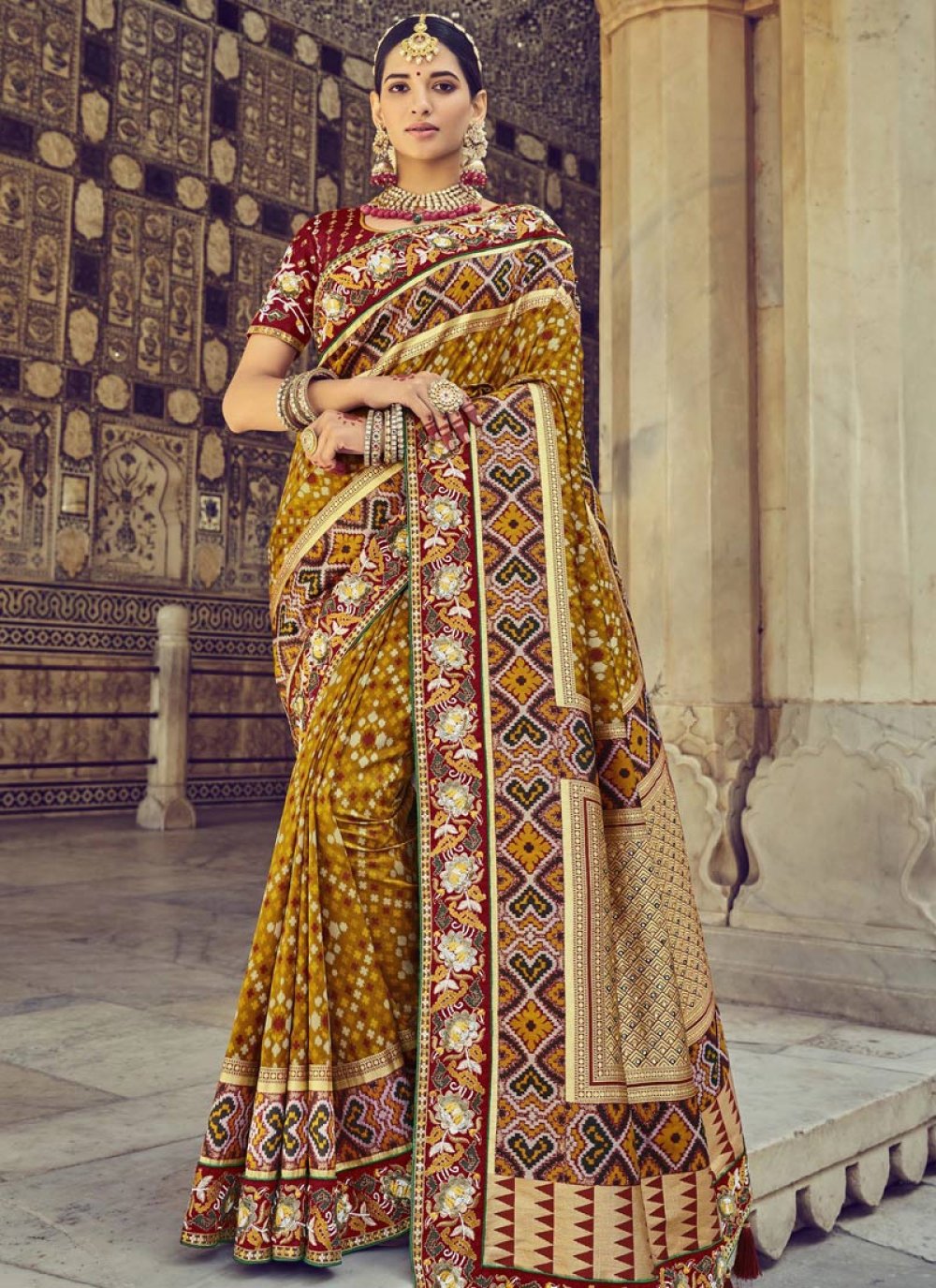 Brown and Maroon Designer Traditional Saree