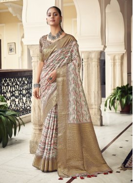 Brown and Off White Designer Traditional Saree