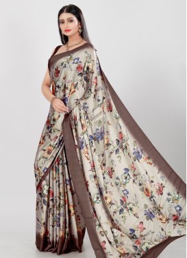 Brown and Off White Satin Silk Traditional Designer Saree