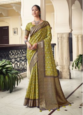 Brown and Olive Designer Contemporary Saree