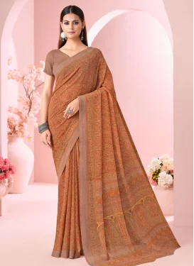 Brown and Orange Georgette Trendy Saree with Digital Print Work for Casual