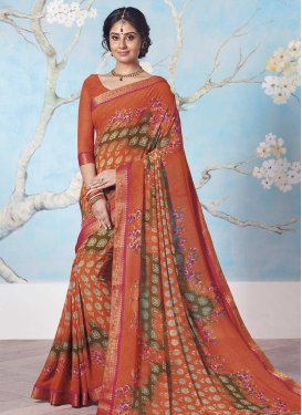 Brown and Orange Lace Work Contemporary Saree
