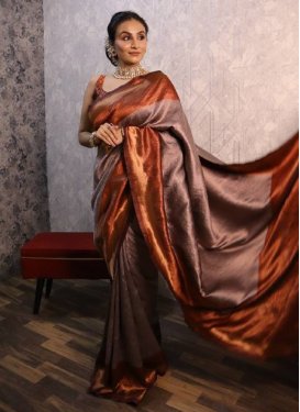 Brown and Orange Woven Work Designer Contemporary Saree