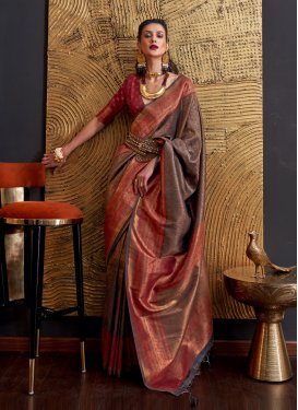 Brown and Red Designer Contemporary Saree