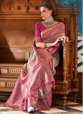 Brown and Rose Pink Silk Blend Designer Traditional Saree For Festival