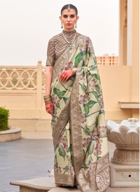 Brown and Sea Green Silk Traditional Designer Saree