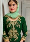 Capricious Green Embroidered Faux Georgette Palazzo Salwar Kameez - 1