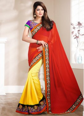 Capricious Red And Yellow Color Half N Half Party Wear Saree