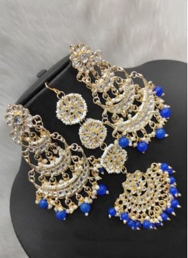 Catchy Alloy Blue and White Beads Work Earrings
