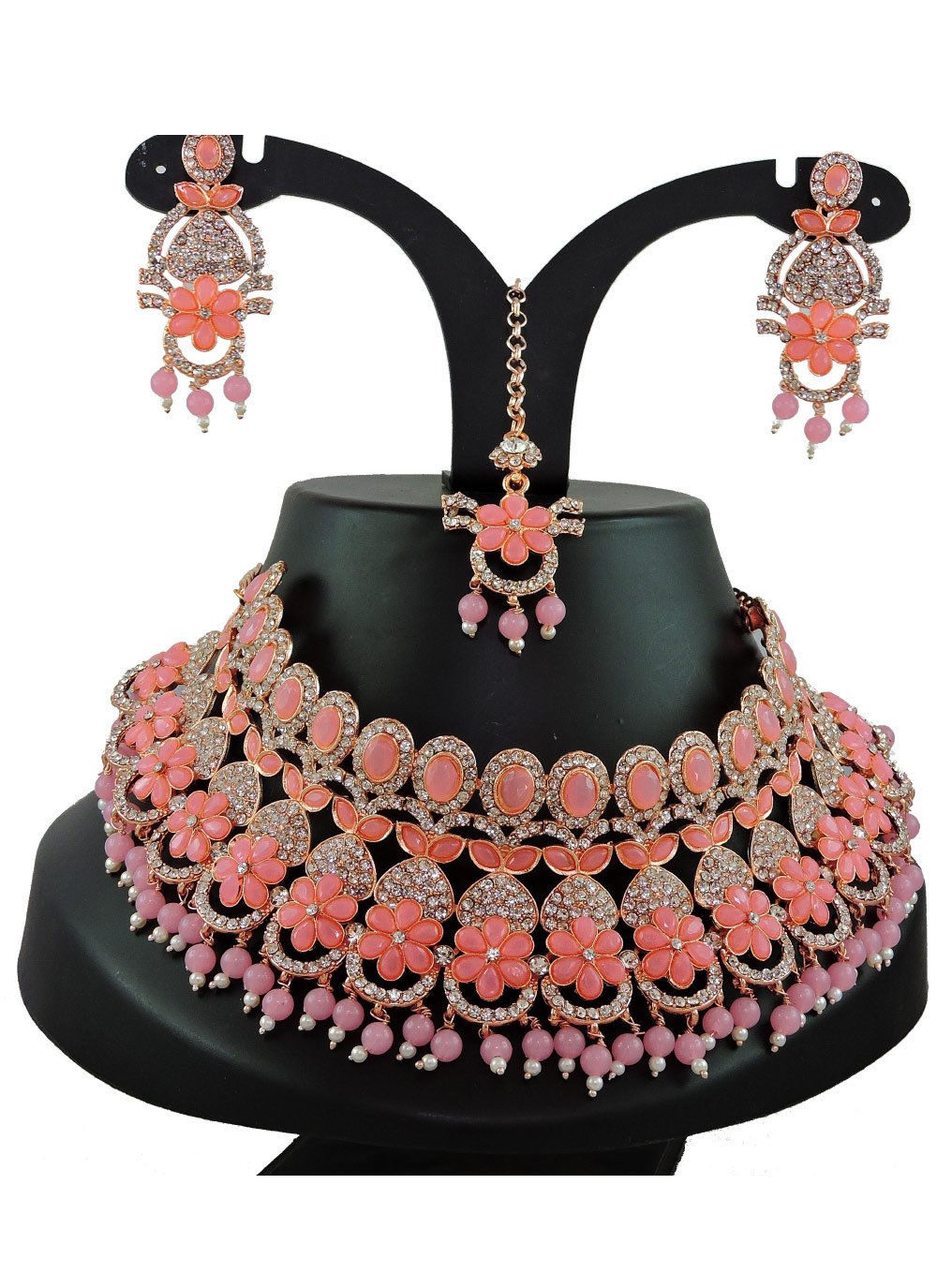 Catchy Alloy Gold Rodium Polish Necklace Set For Party