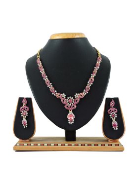 Catchy Alloy Stone Work Hot Pink and White Necklace Set