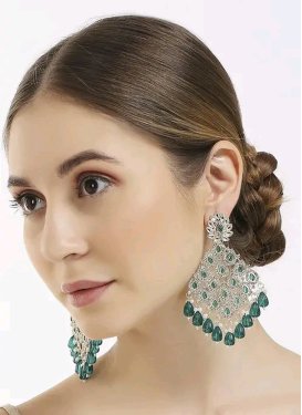 Catchy Beads Work Alloy Silver Rodium Polish Earrings For Ceremonial