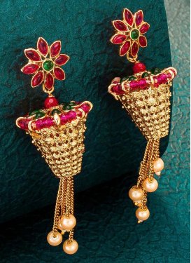 Catchy Beads Work Gold and Red Gold Rodium Polish Earrings