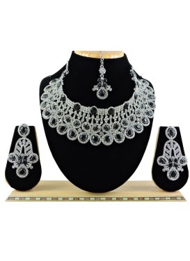 Catchy Diamond Work Silver Rodium Polish Necklace Set