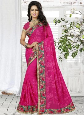 Catchy Embroidered Work  Faux Georgette Trendy Classic Saree